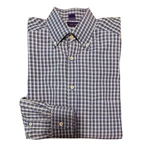 Jeff Rose Vintage 100% Cotton Golf Button Down Shirt Blue/Green Check Large